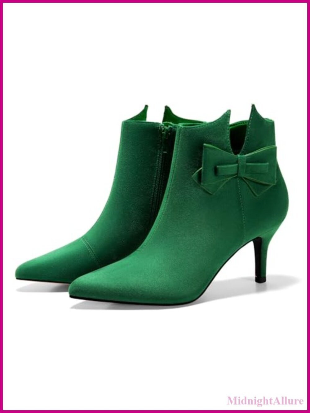 Womens Pointed Toe Ankle Boots Faux Suede Stiletto Heel Side Zipper Bow Booties